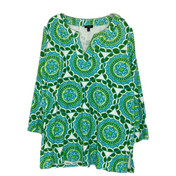 Talbots Tops - TALBOTS Women's Blue Green Print Terry Cloth Top Shirt Cover Up Tunic Size 1XP